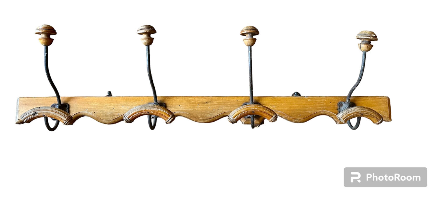 Wall coat rack in wood and old metal