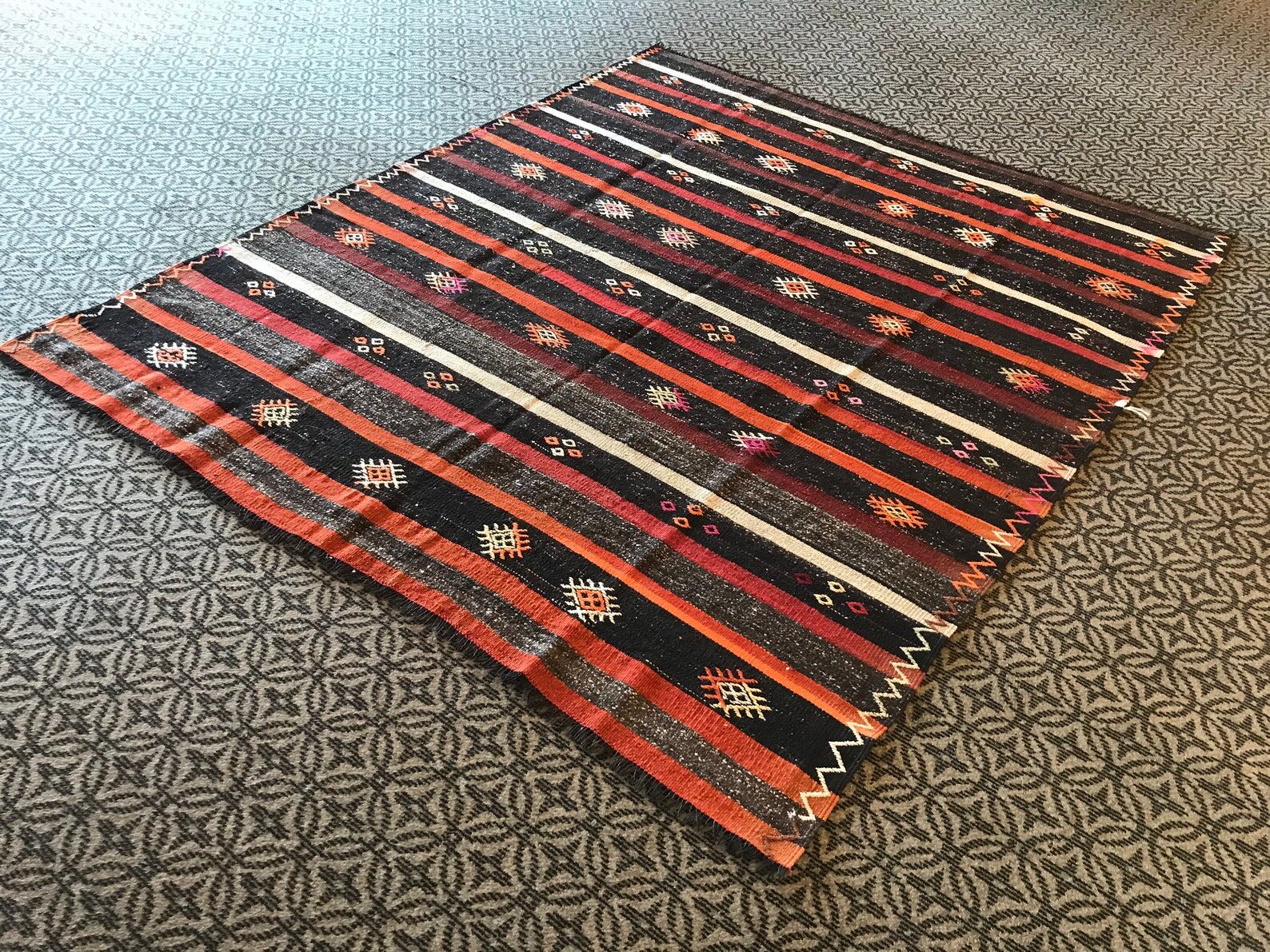 Vintage handmade boho kilim rug