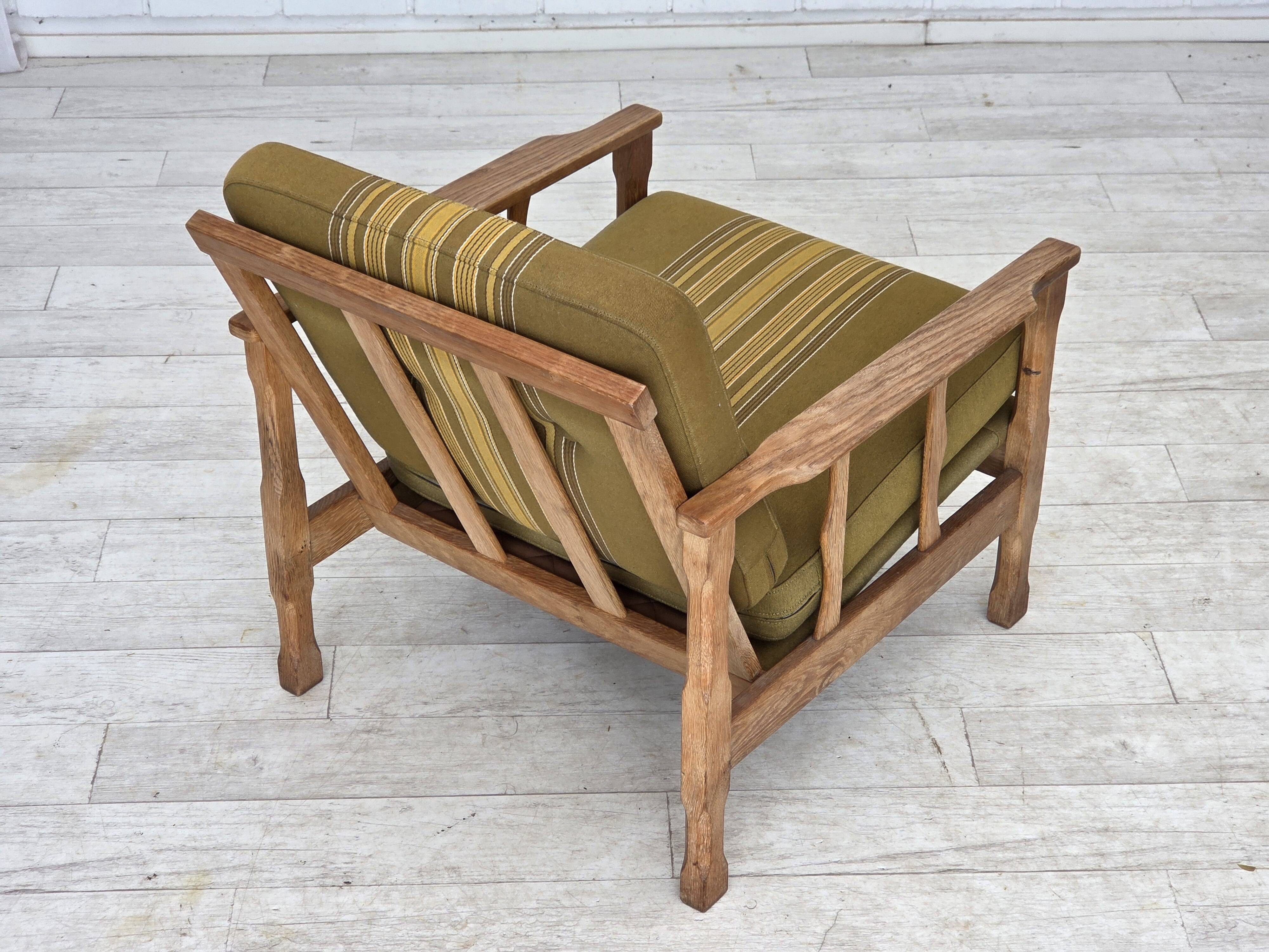 1970s, Danish armchair, furniture wool, solid oak wood.