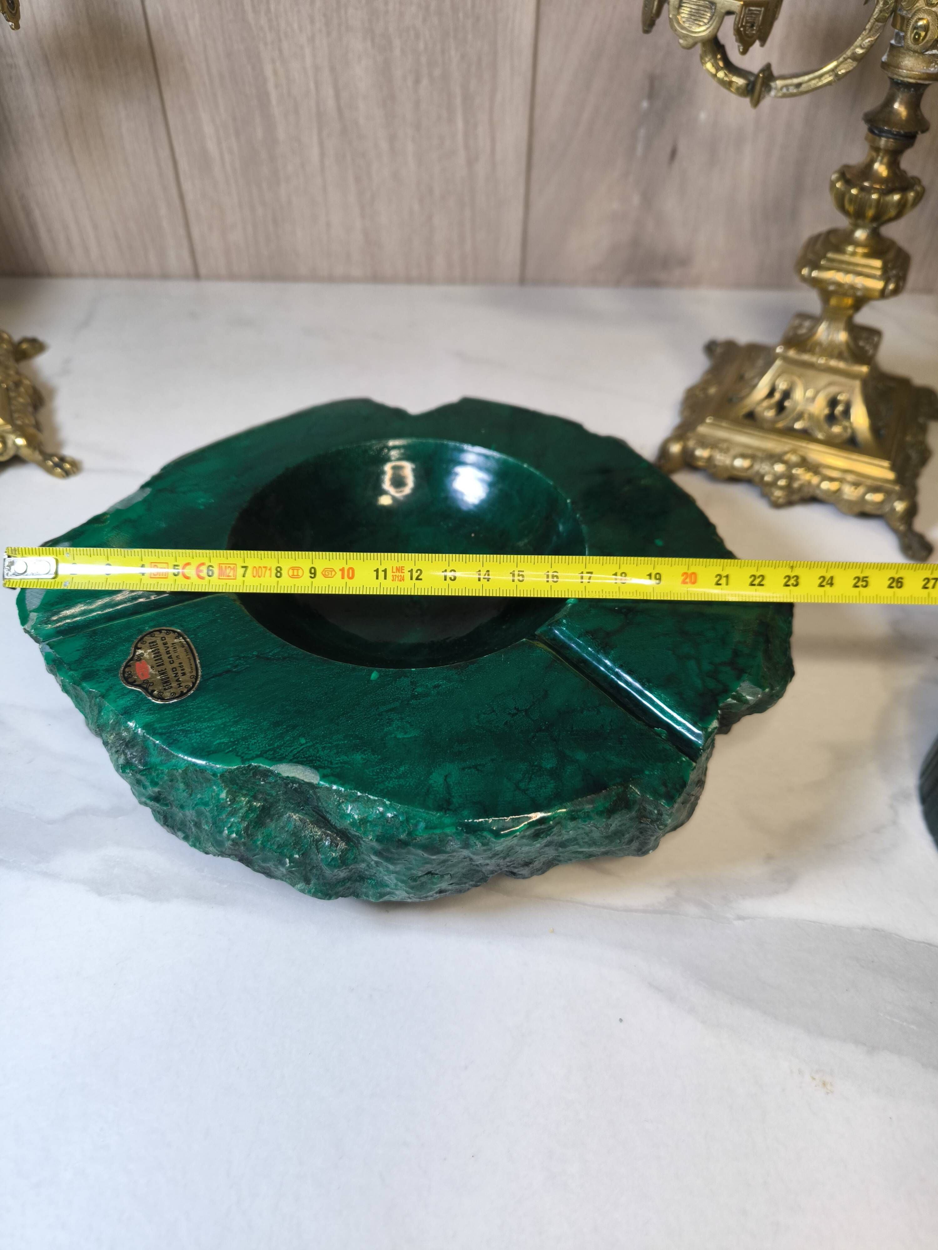 Vintage 70's Desk Set in Green Alabaster Malachite - 3 Pieces - Ita