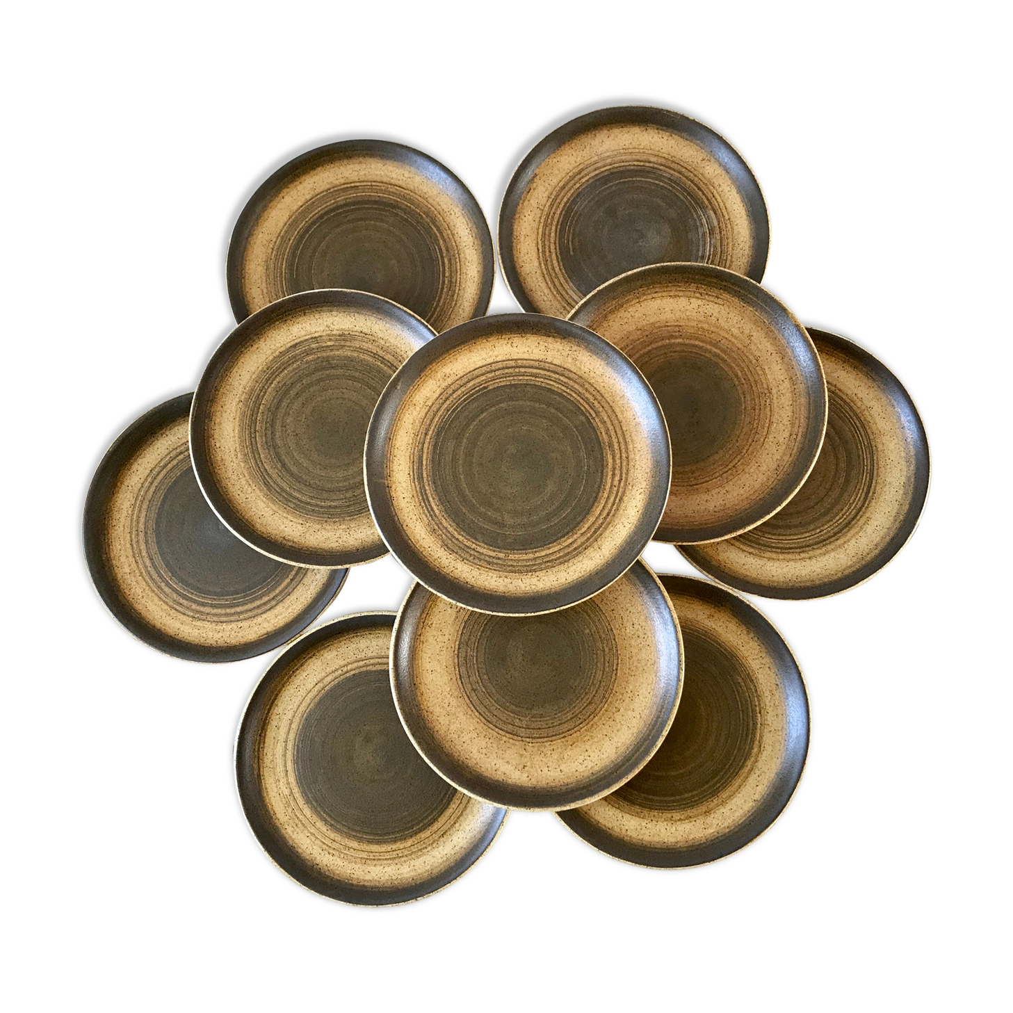 Set of 10 hand-painted Longchamp sandstone dessert plates