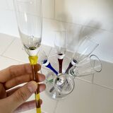 Set of 6 Vintage Champagne Flutes with Stand, German Handblown Glass