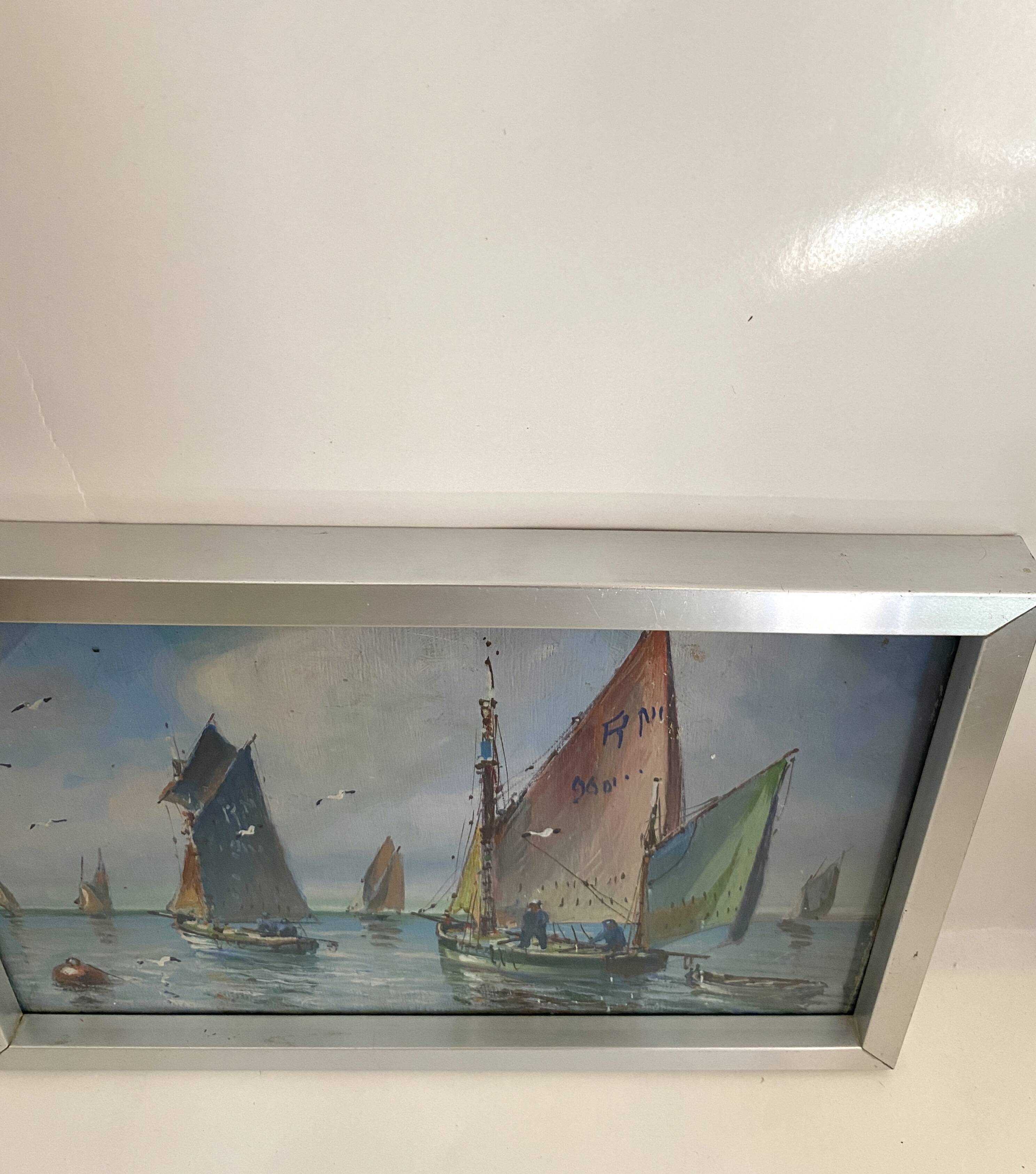 “Port Breton” oil, 1940s, under glass