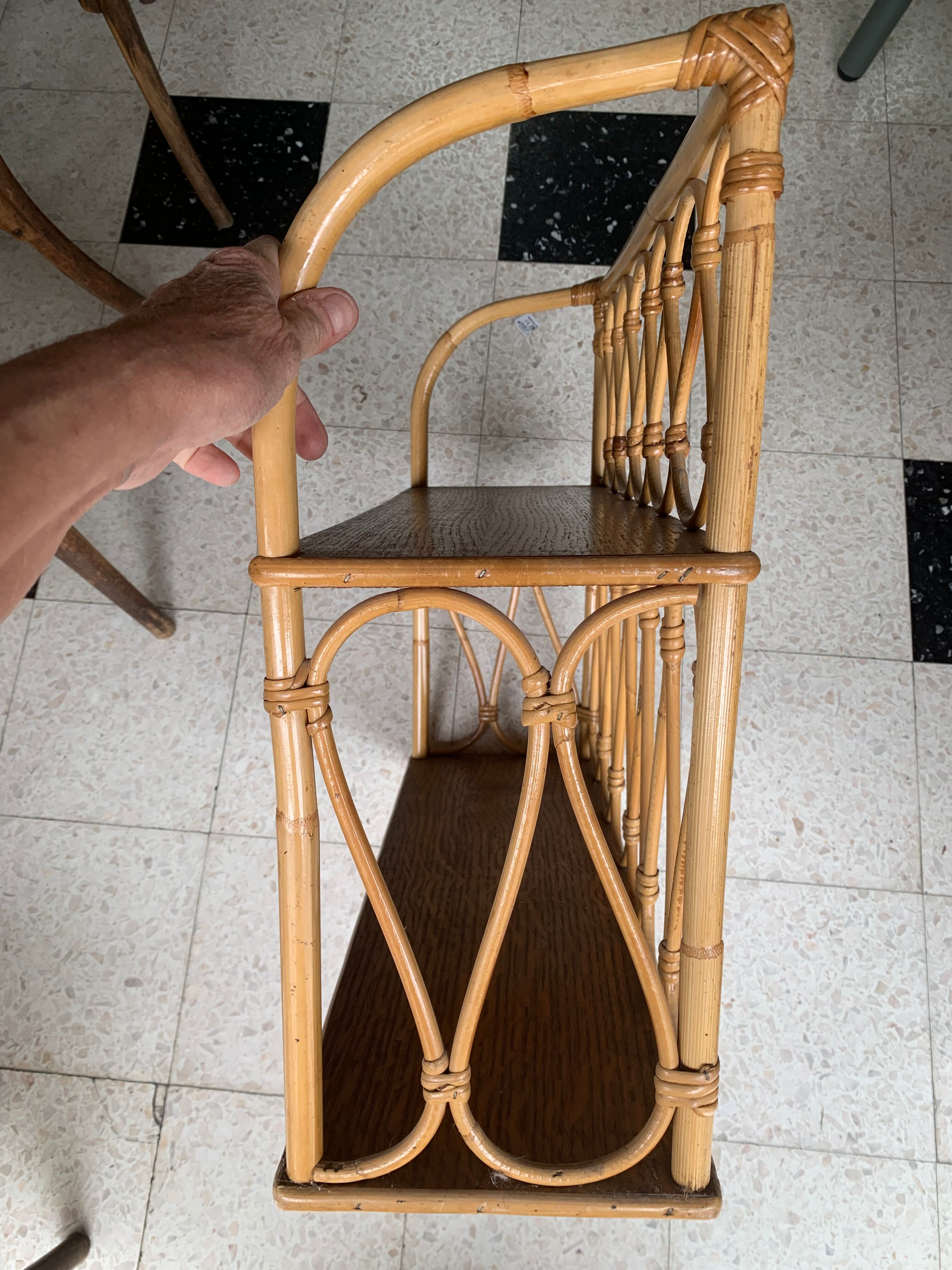 Wall shelf 2 trays, old, rattan.
