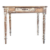 Patinated table - desk with turned legs and its drawer