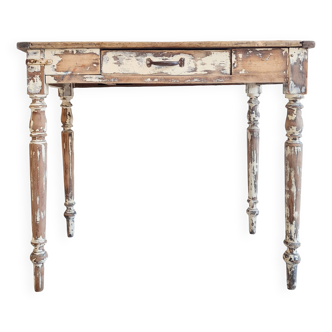 Table patinée - bureau pieds tournés et son tiroir