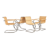 Ensemble de 4 fauteuils S 533 RF par Mies van der Rohe, chaises longues Thonet