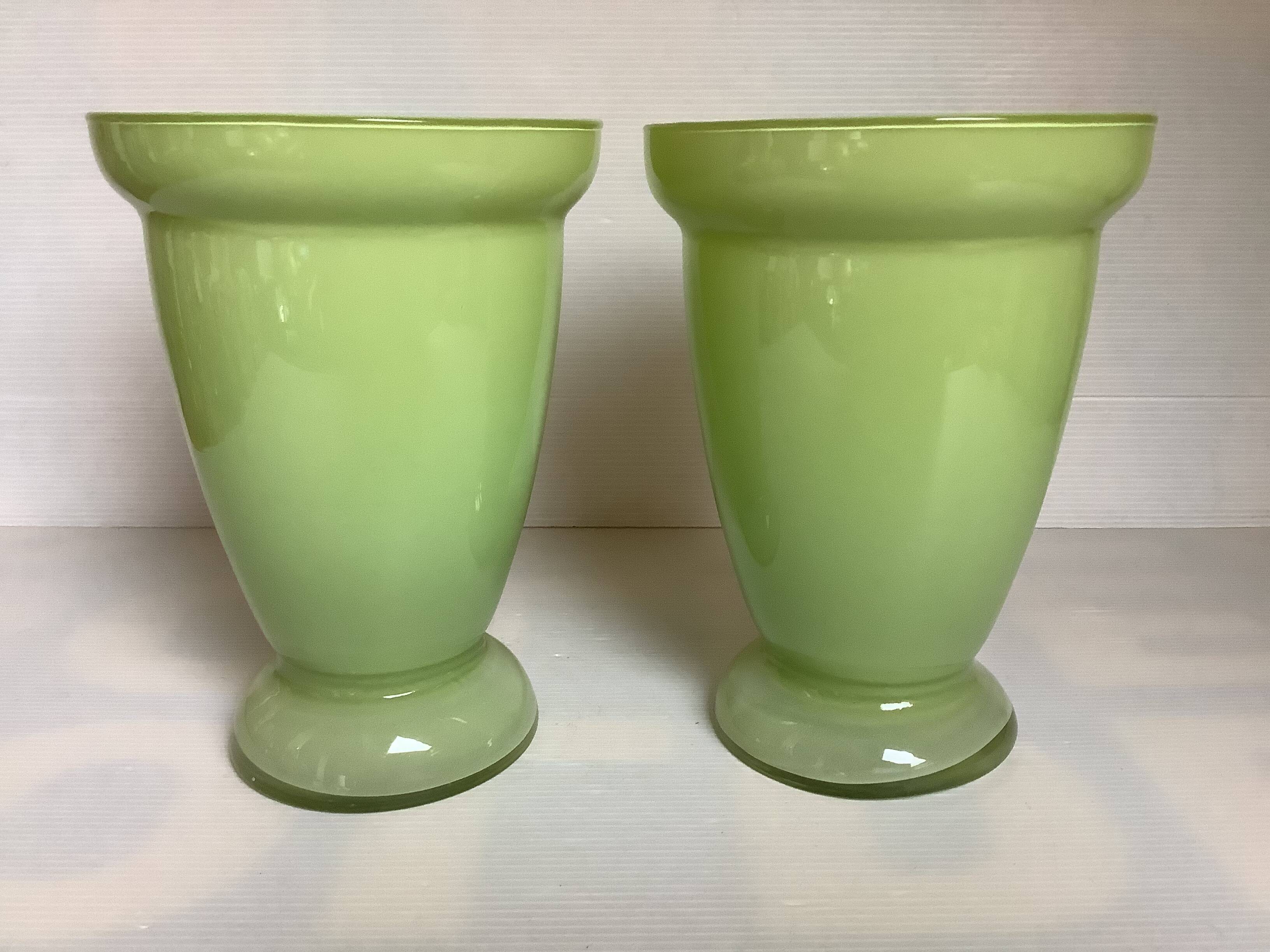 Pair of green glass paste vases