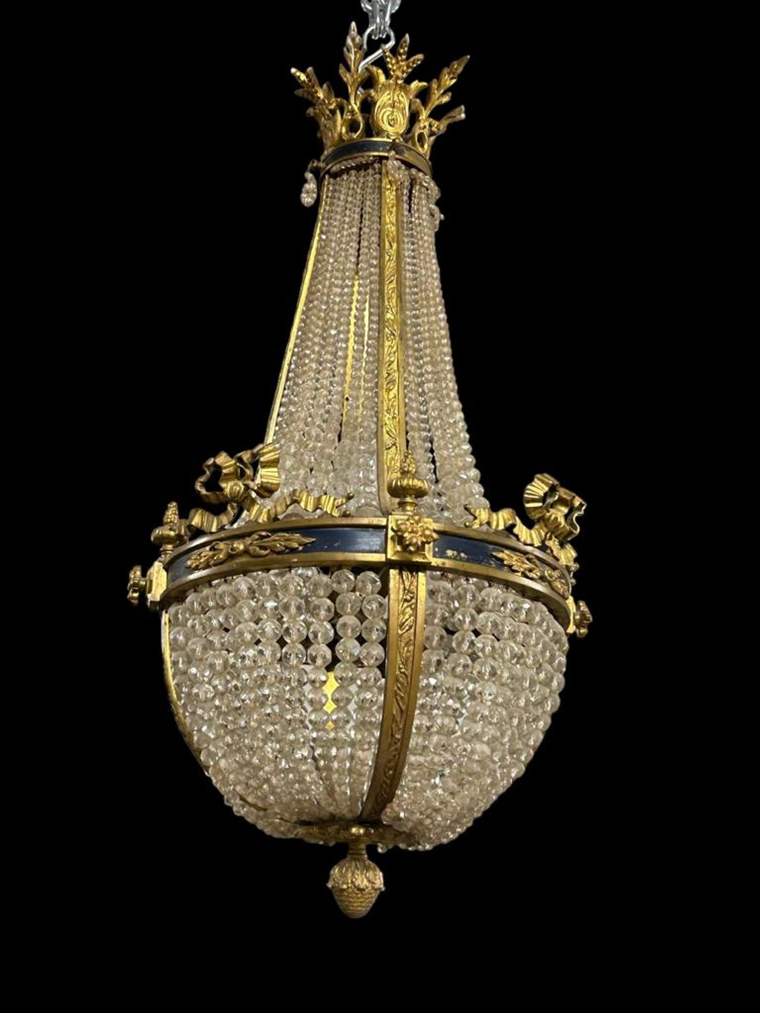 Hot air balloon chandelier in gilded bronze Louis XVI style of Napoleon III period