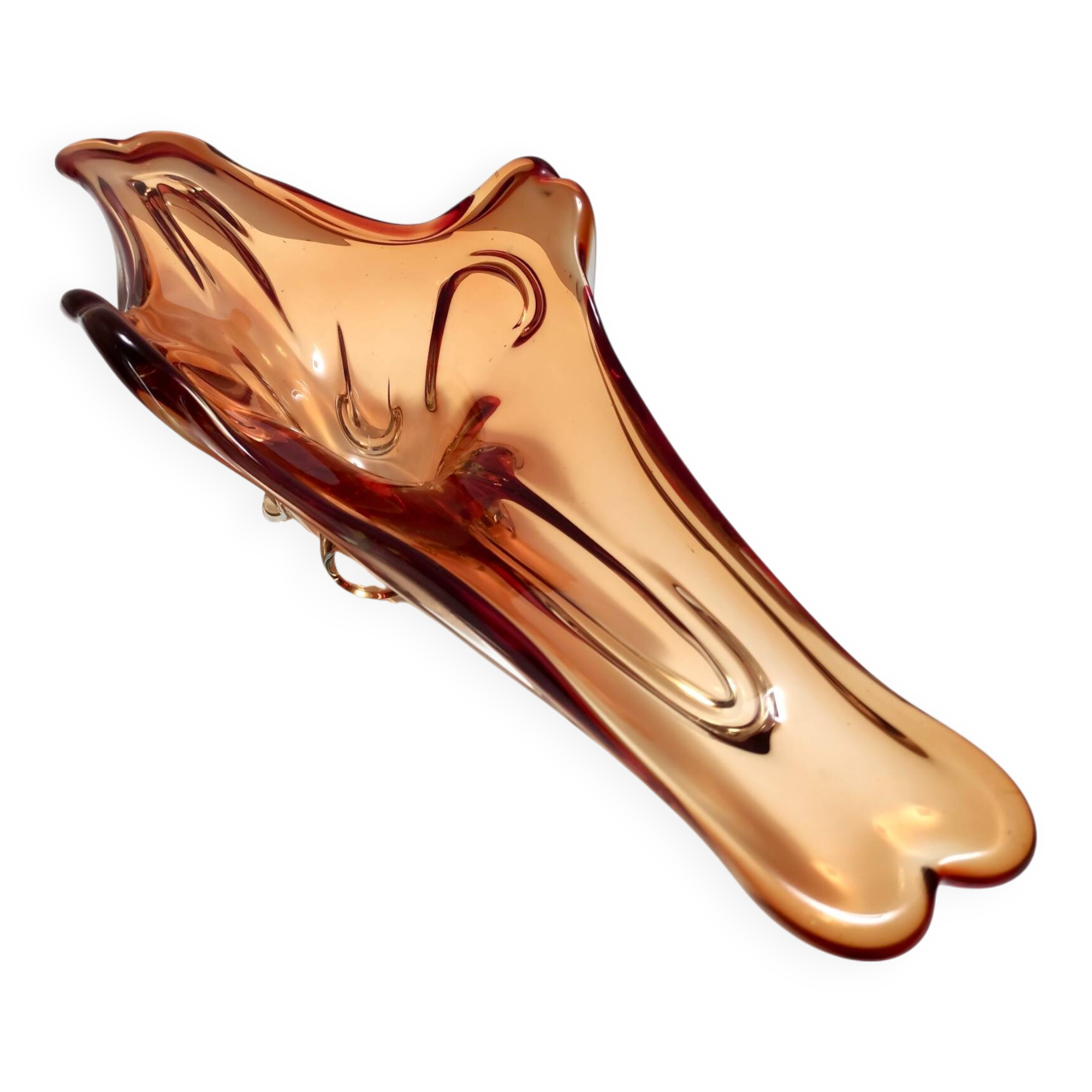 Rusty Orange Sommerso Murano Glass Bowl / Centerpiece, Italy