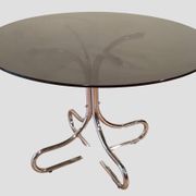 Table basse italienne du milieu du siècle en chrome et acier avec plateau rond en verre fumé, années 1960