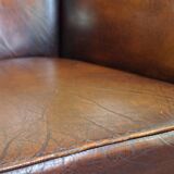 Luxurious sheepskin armchair with a fixed seat cushion and high seating comfort