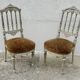 Pair of Italian chairs in lacquered wood and fabric seat