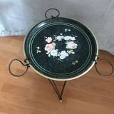 Metal sofa end with floral tray