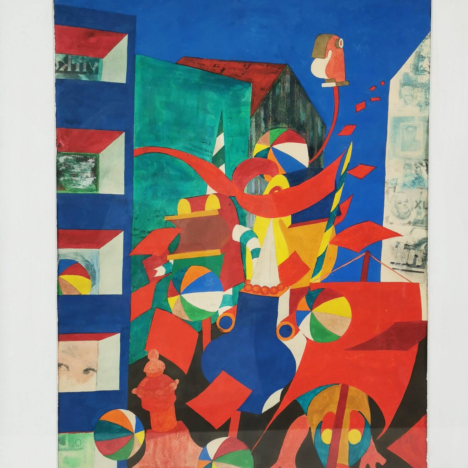 Surrealist painting, Bent Karl Jacobsen, Denmark 1970s