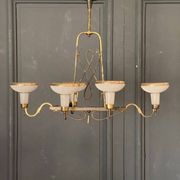 Chandelier in gilded metal 1950 6 lights cut in frosted glass