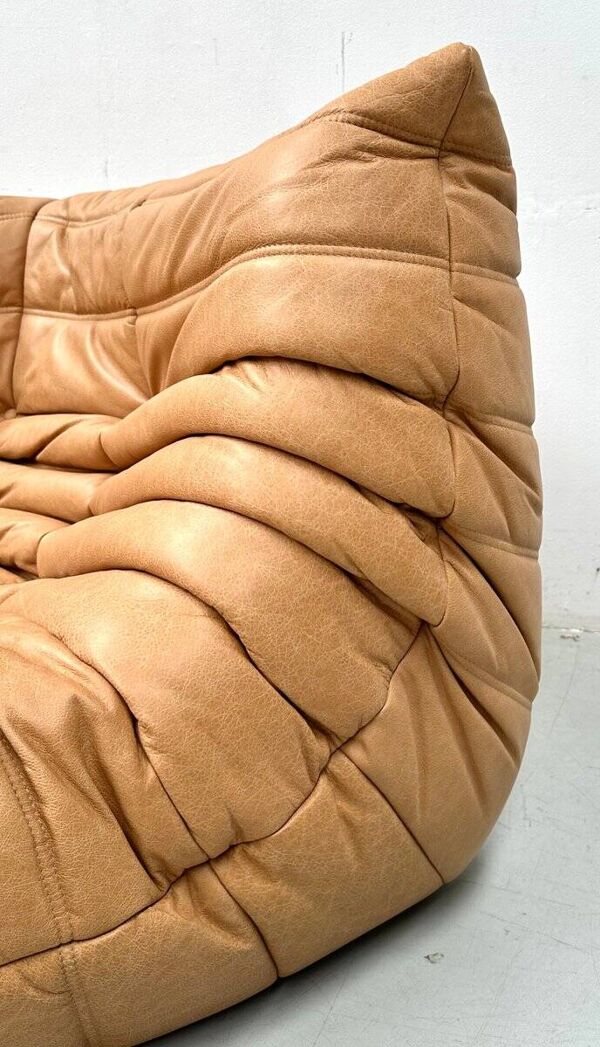 Ensemble de salon Togo en cuir marron camel français, attribué à Michel Ducaroy pour Ligne Roset, ensemble de 4 pièces
