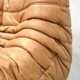 Ensemble de salon Togo en cuir marron camel français, attribué à Michel Ducaroy pour Ligne Roset, ensemble de 4 pièces