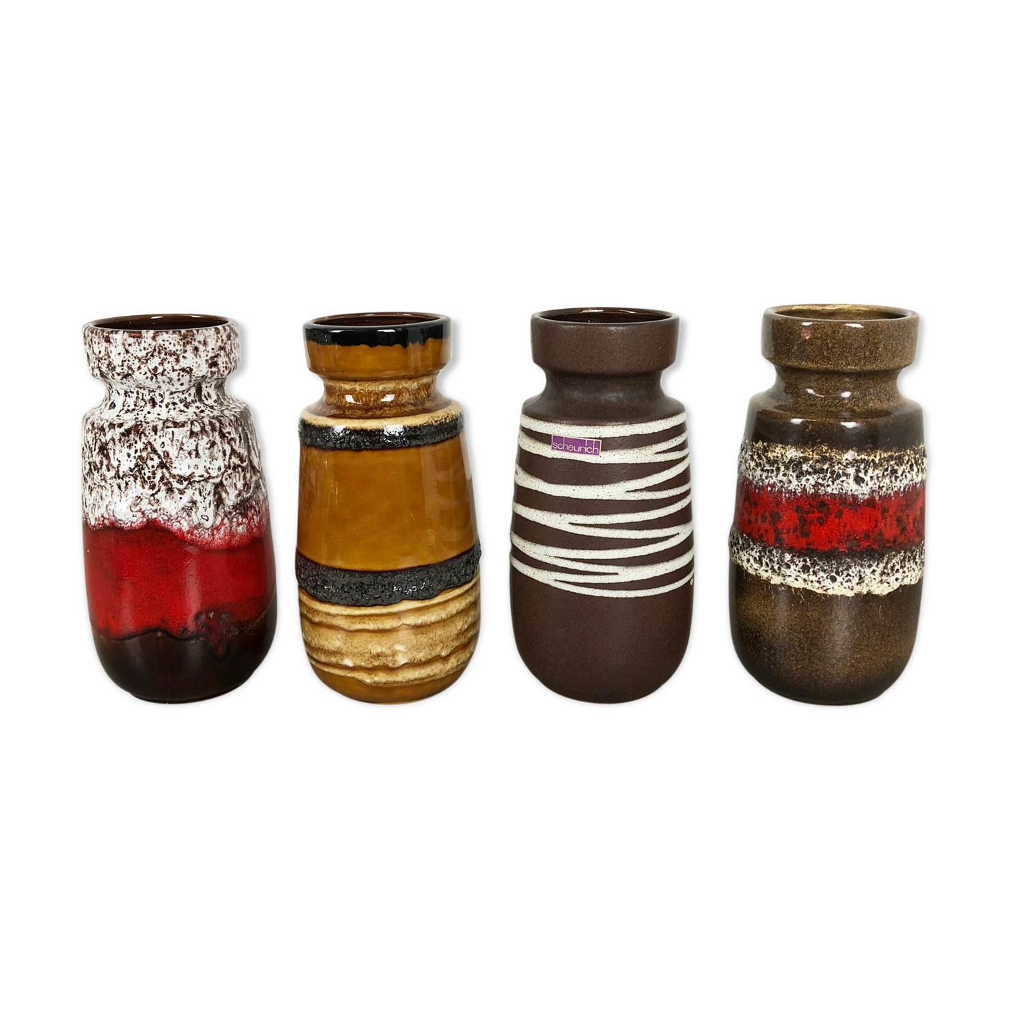 Set of four vintage pottery fat lava "242-22" vases made by Scheurich, Germany
