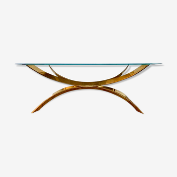 Coffee table design year 1970 pietement brass hanger top glass beveled