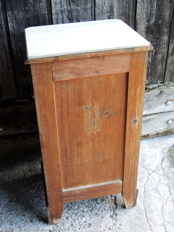 Old louis philippe style bedside table in wood & white marble