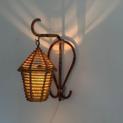 Unique wall lamp in bamboo and fabric, Lantern Design/One, Italy, 1960s