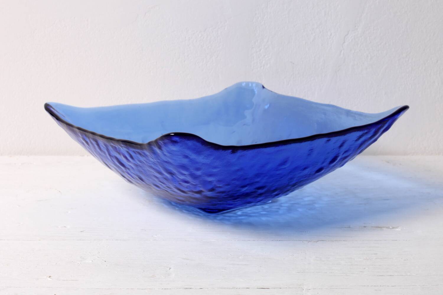 Vintage Square Cobalt Blue Glass Bowl, Italian Glass Tray / Italy / 1970s