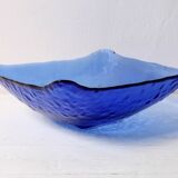 Vintage Square Cobalt Blue Glass Bowl, Italian Glass Tray / Italy / 1970s