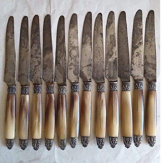 Box 12 dessert knives chatellerault horn handle
