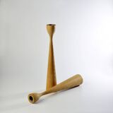 Pair of teak candle holders