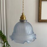 Vintage frosted blue glass pendant light