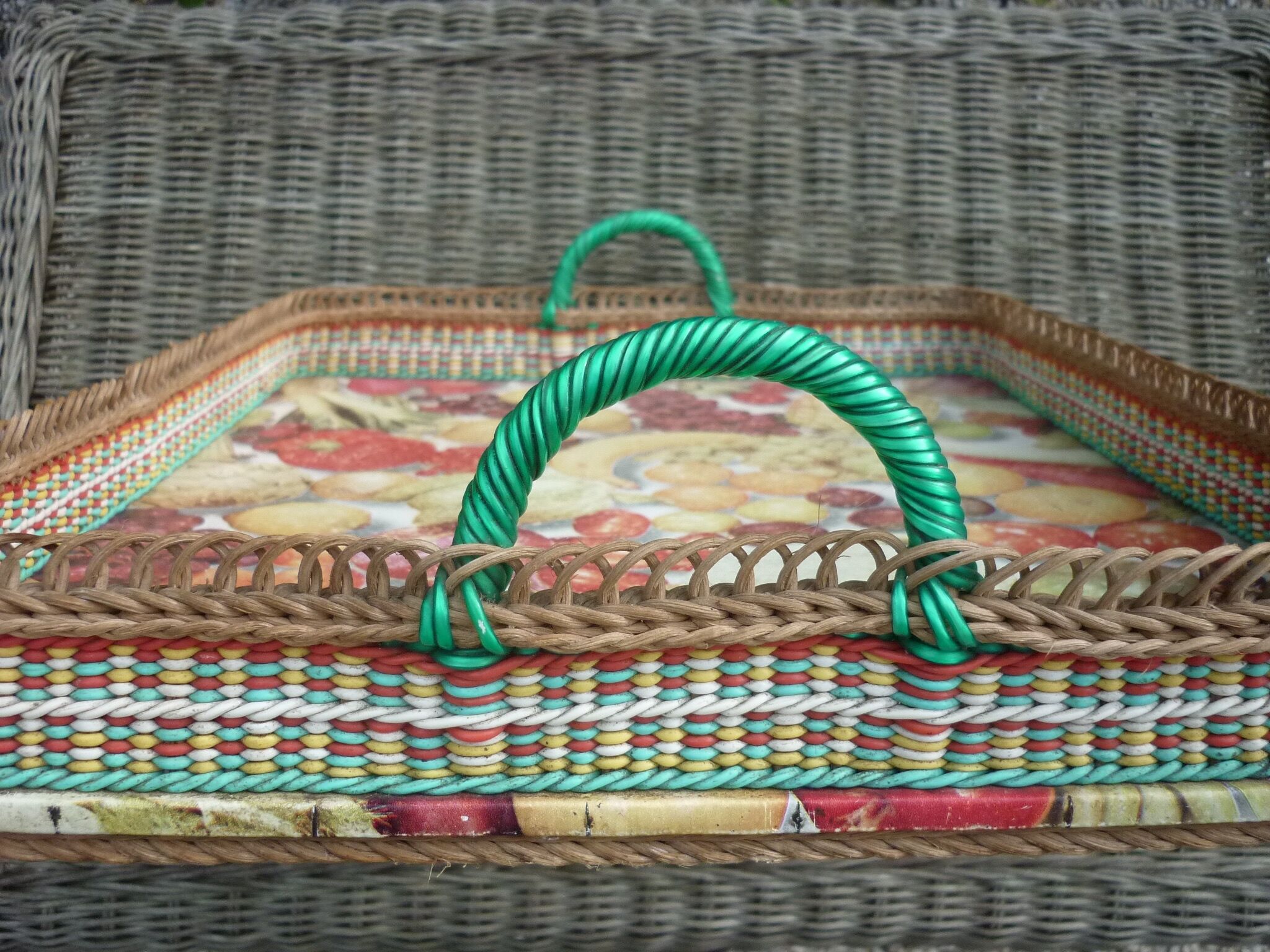 Vintage tray, wicker and braided scoubibous