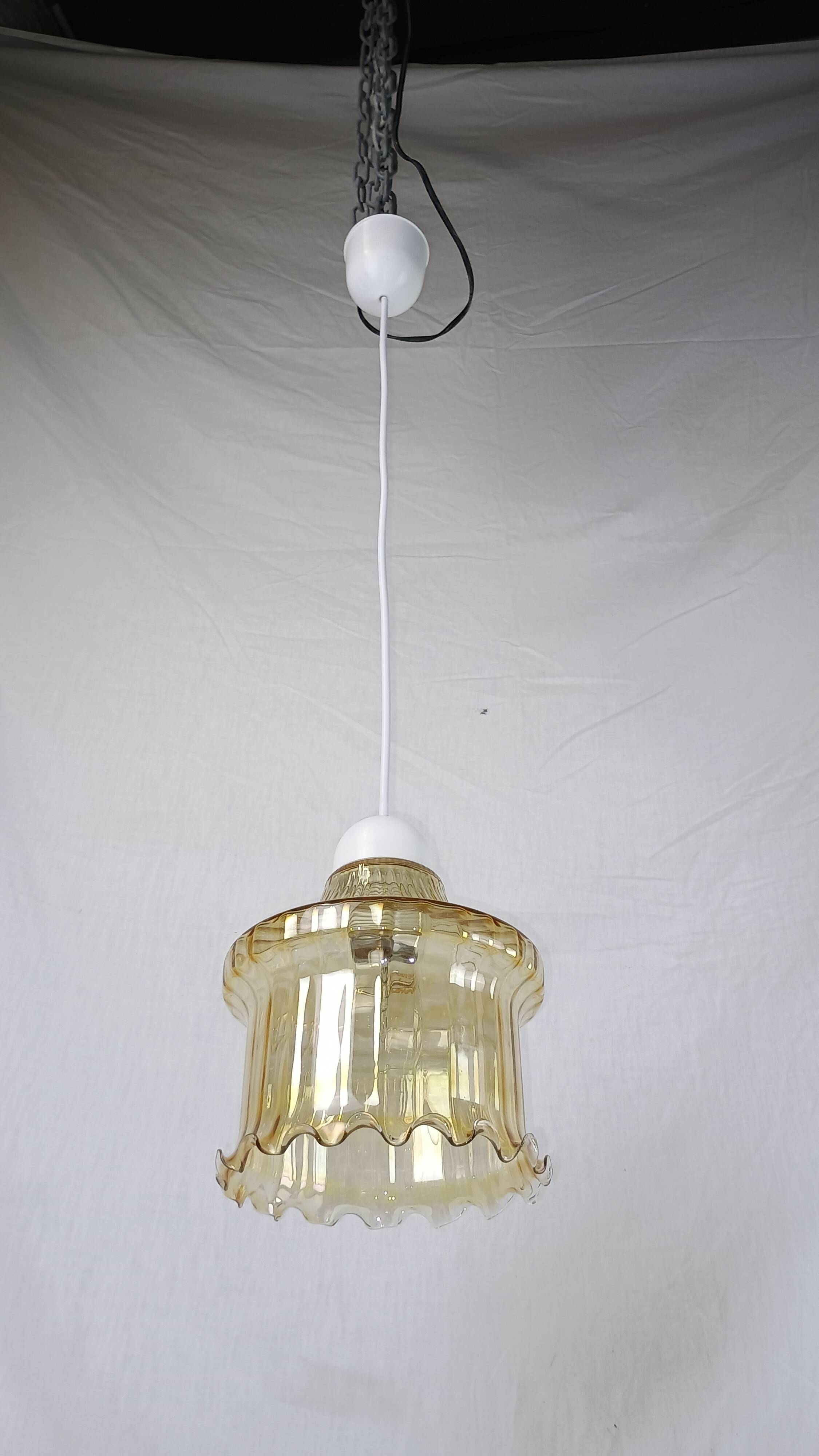 Venini Vintage Murano Glass Amber Pendant Light