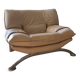 Fauteuil / Causeuse vintage cuir beige avec structure métal