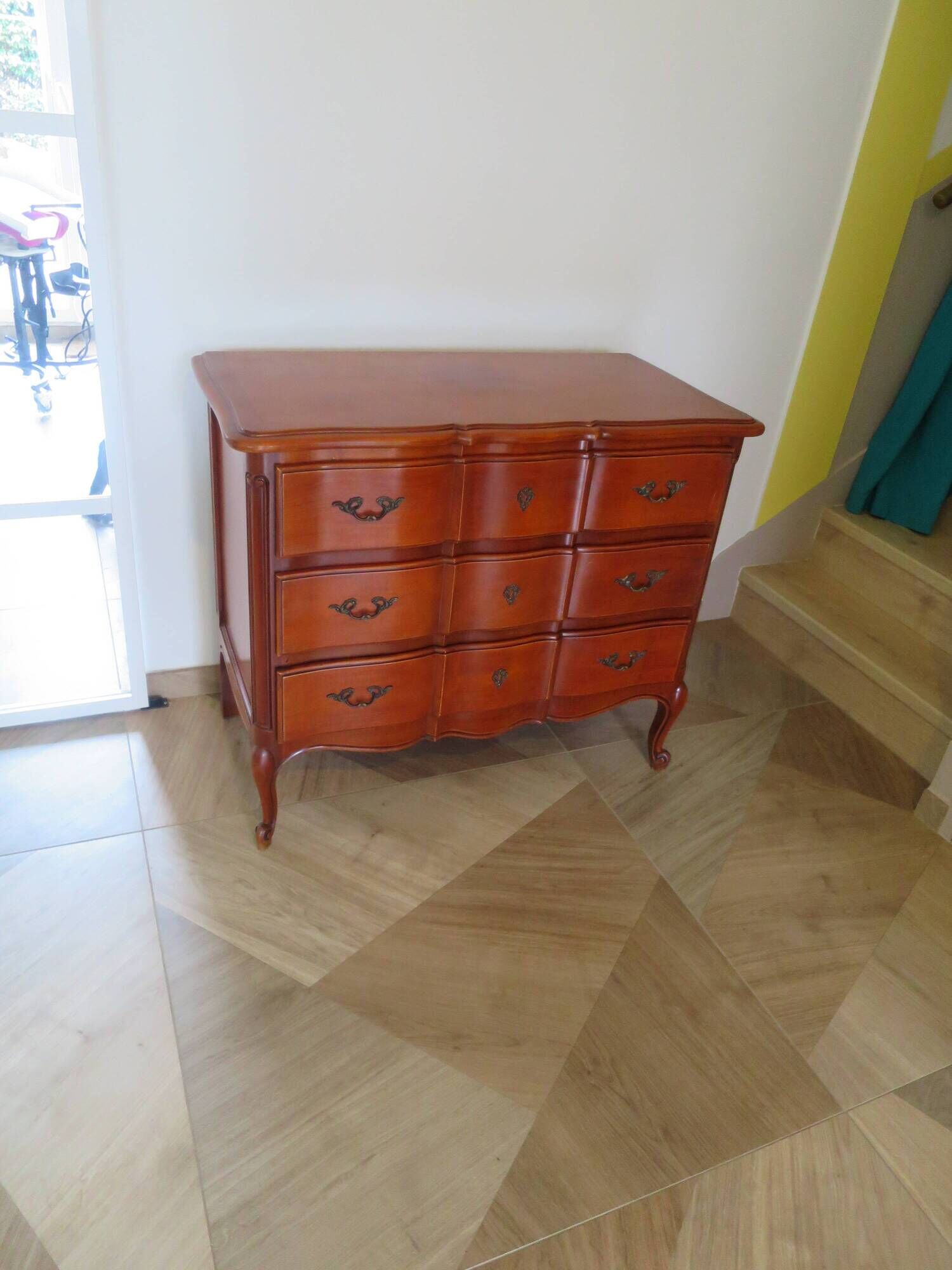 3-drawer chest of drawers in Louis XV style cherry wood, 1980s