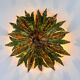 Mid-century Spanish sunburst foliage ceiling light fixture or sconce, green and gilt iron, 1950s