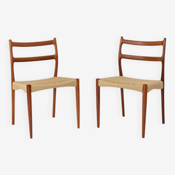 2 chaises Søren Ladefoged, teck, années 1960, siège en corde de papier, chaises de salle à manger, lot de 2