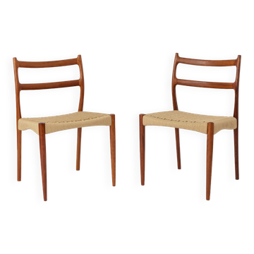2 Søren Ladefoged chairs, teak, 1960s, papercord seat, dining chairs, set of 2