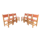 Set of 6 chairs in elm and leather Maison Regain edition