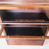 Vintage mahogany avocado bookcase with overhead glass doors circa 40's/50's