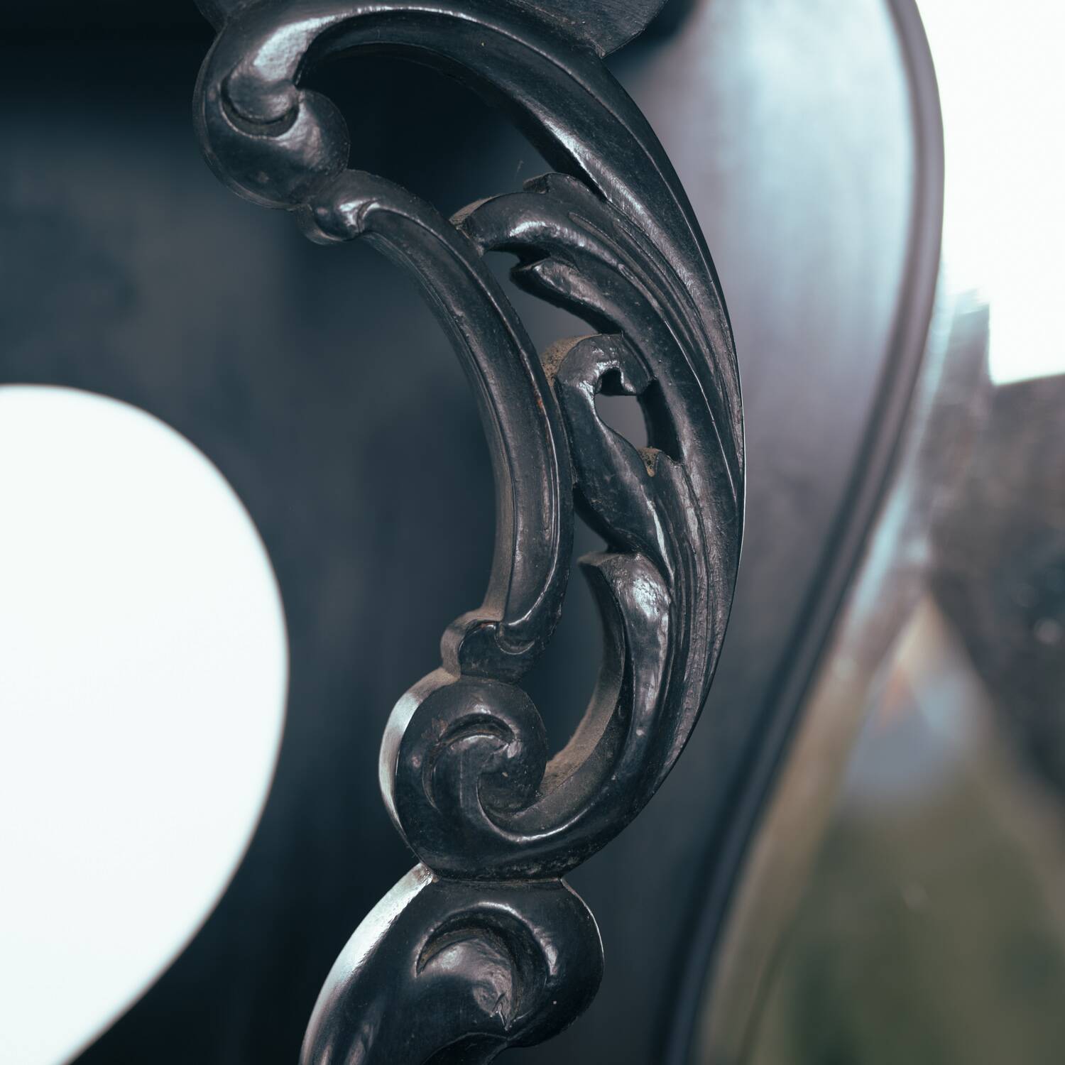 Arts crafts parlour glass display cabinet black ebonised chippendale england