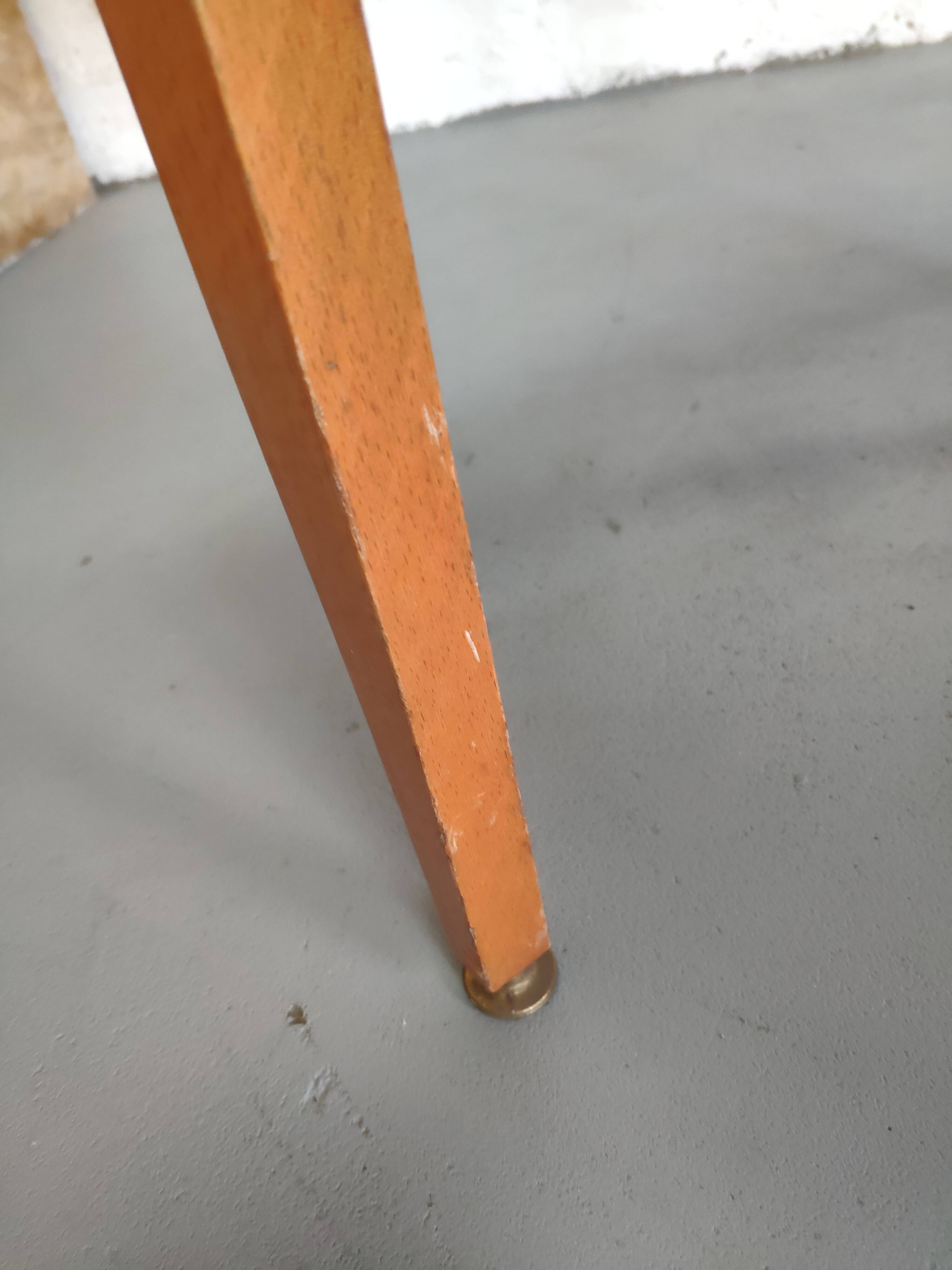 Lot de 4 chaises vintage piètement bois et tissu bleu circa 60