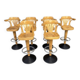 Lot de 6 tabourets de bar vintage pivotant restaurant Pub taverne bois Cour