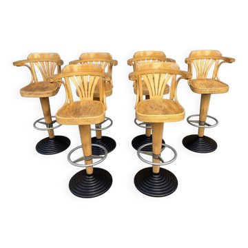 Lot de 6 tabourets de bar vintage pivotant restaurant Pub taverne bois Cour