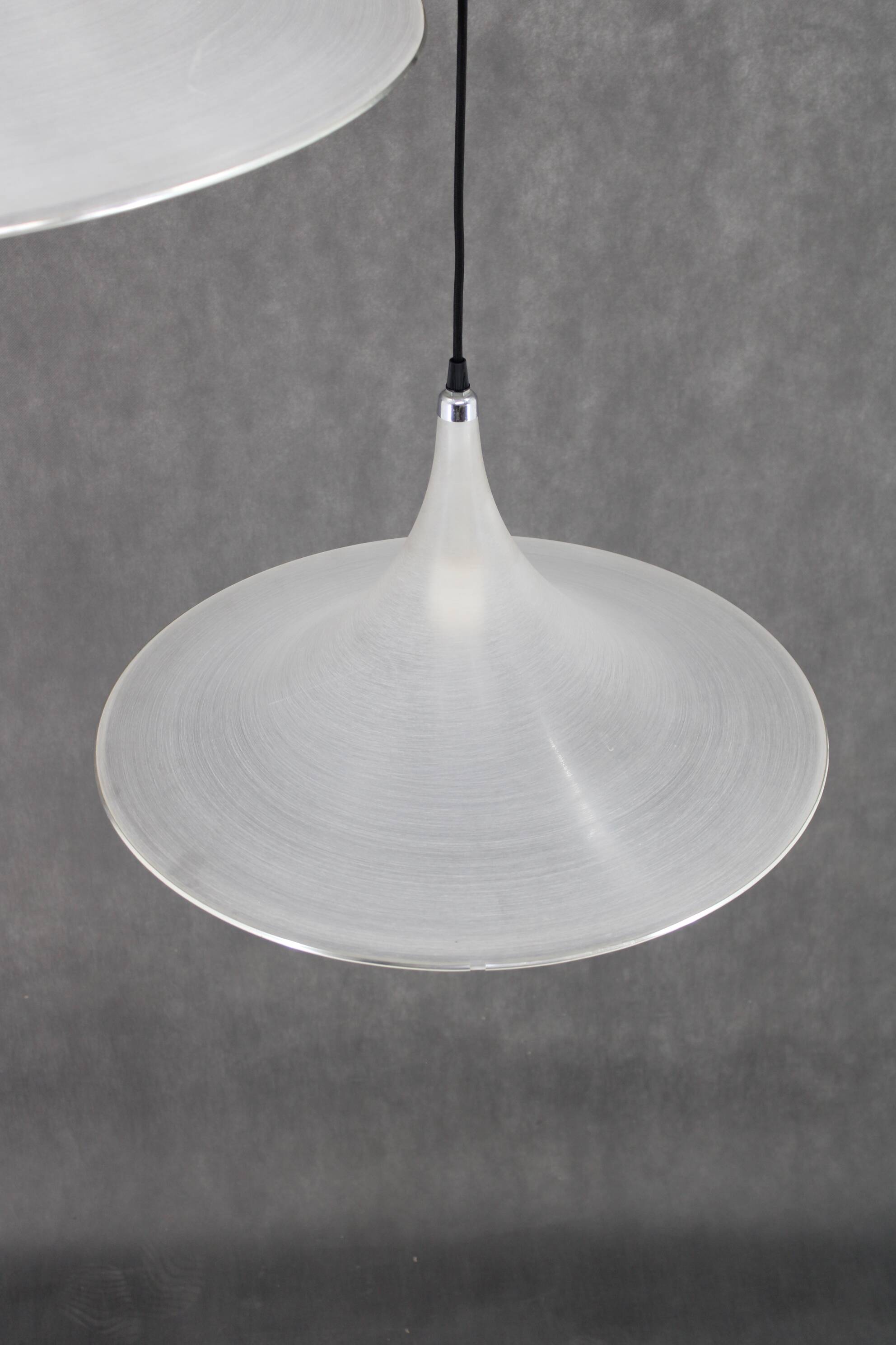 1970s Pair of Guzzini "Trumpet" Pendant Lamps by Meblo , Italy