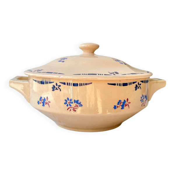 Petite soupière porcelaine vintage K&G Luneville ''Flore'' 1950s petites fleures bleues