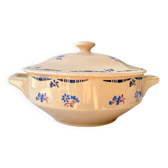 Petite soupière porcelaine vintage K&G Luneville "Flore" 1950s petites fleures bleues