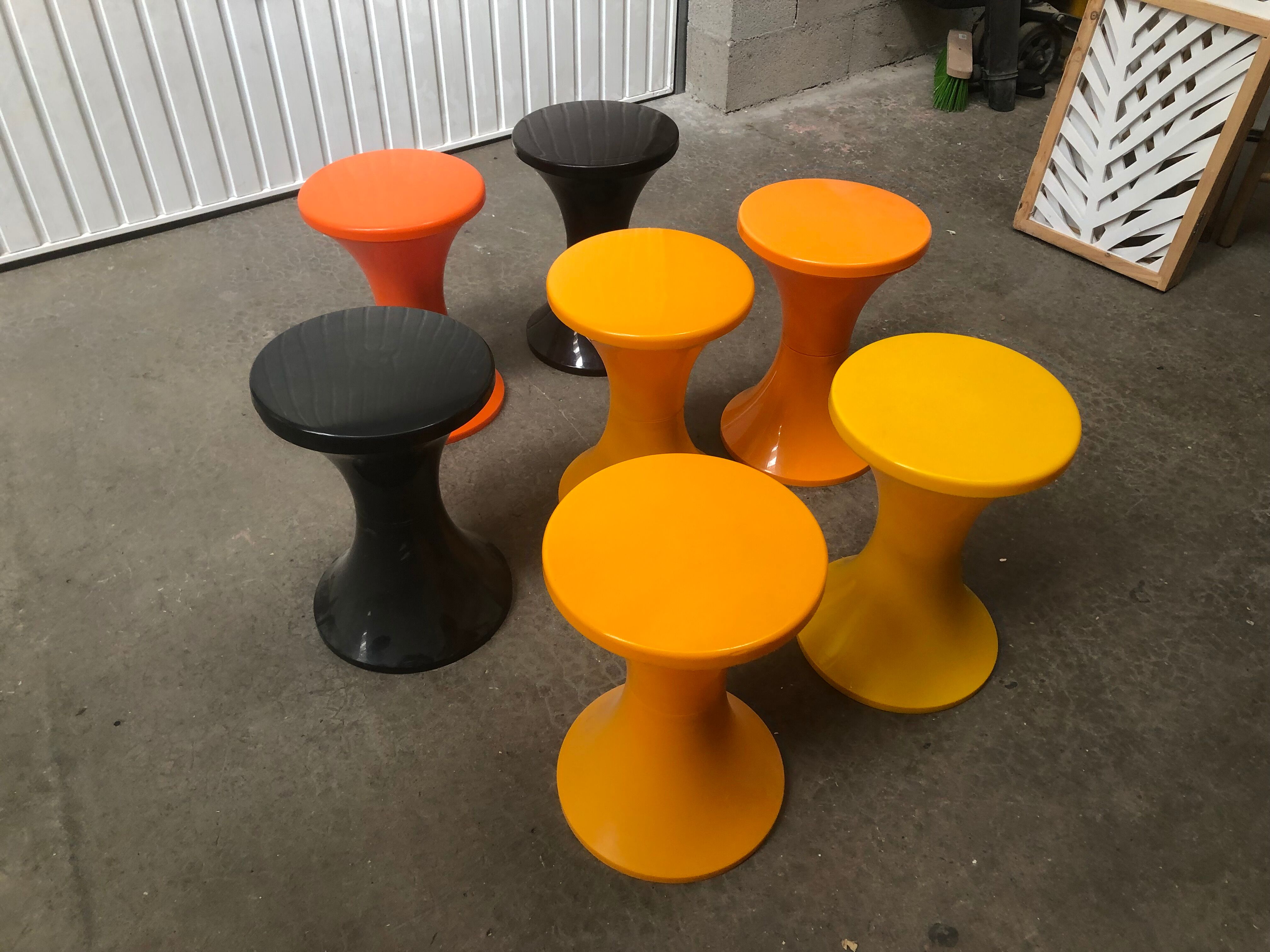 Lot 7 vintage tamtam stools 60s