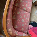 Art Deco style sofa, covered in Indian fabric with a pink background