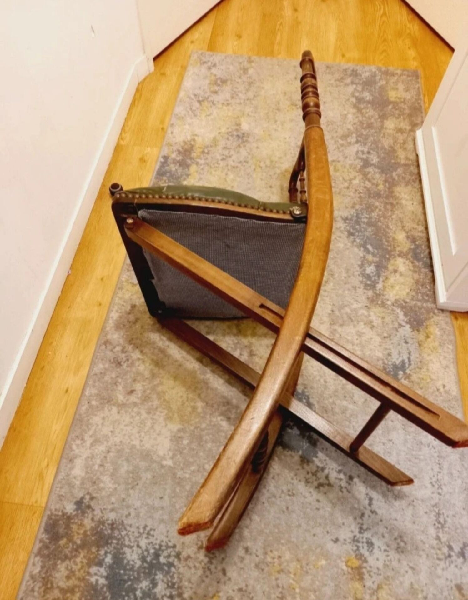English folding chair - Vintage in wood and leather